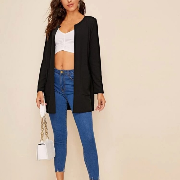 Mid length coat pockets business minimalist WHITE - Picture 9 of 11